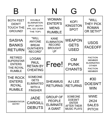 2024 ROYAL RUMBLE Bingo Card