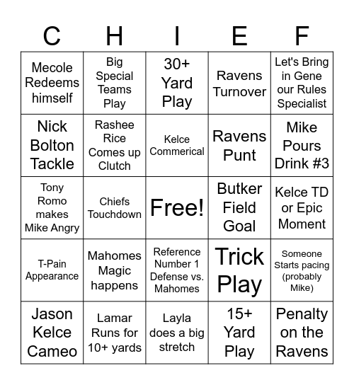 Championship Bingo Card