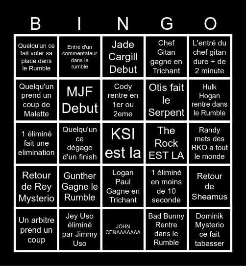 2024 WWE Royal Rumble Bingo Card