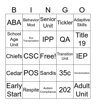 IRC BINGO Card