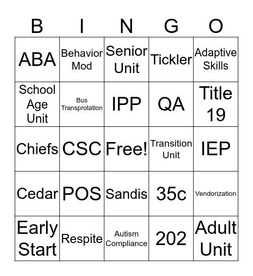 IRC BINGO Card