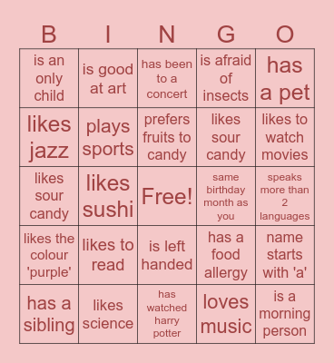 Find someone who Bingo Card