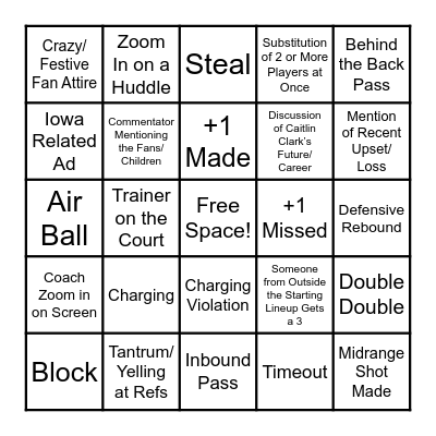 IOWA HAWKEYES WOMEN'S BASKETBALL Bingo Card