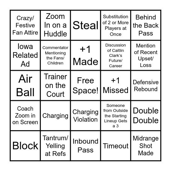 IOWA HAWKEYES WOMEN'S BASKETBALL Bingo Card