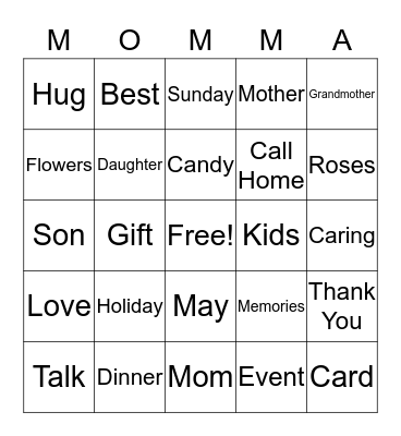 Happy Mother's Day Bingo Card