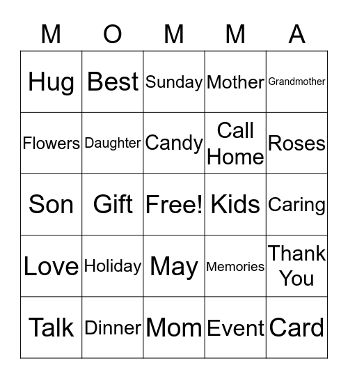 Happy Mother's Day Bingo Card