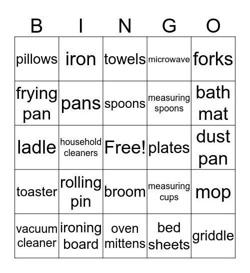 Household items Bingo Card