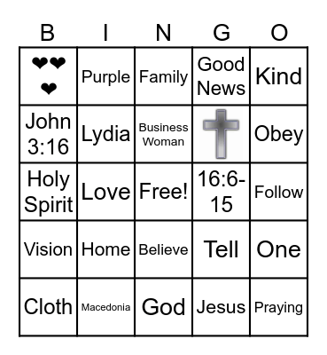 Lydia Bingo Card