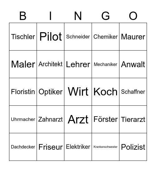 Berufe Bingo Card