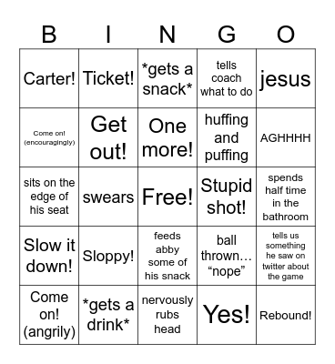 Dad’s Basketball Antics Bingo Card