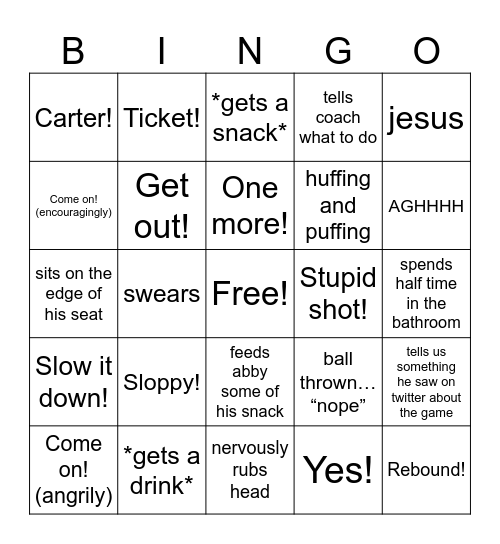 Dad’s Basketball Antics Bingo Card