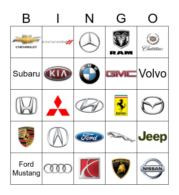 Cars Bingo Card