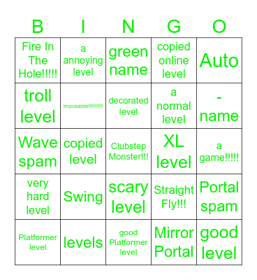 Geometry dash Resentab bingo Card