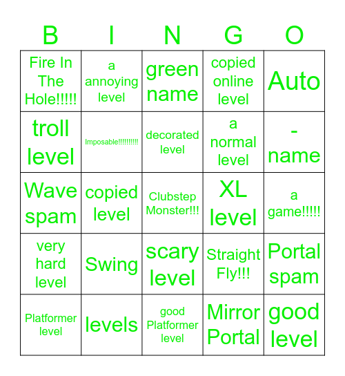 Geometry dash Resentab bingo Card