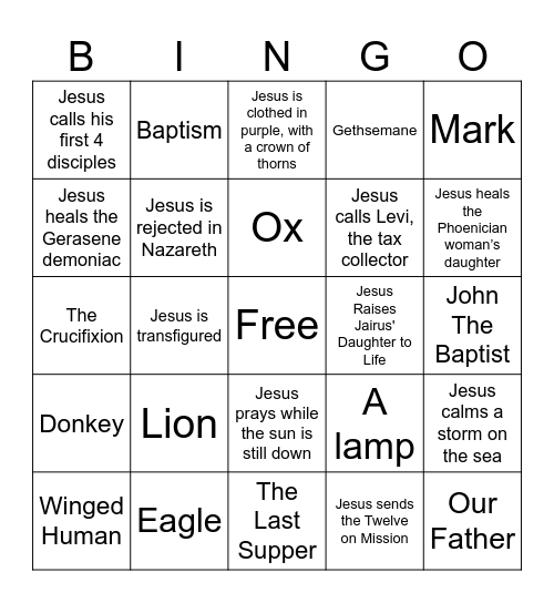 Gospel of Mark Bingo Card