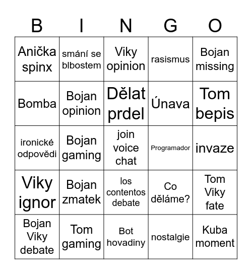 Voice chat bingo Card