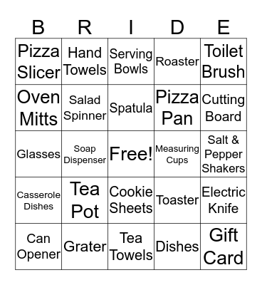 Kelly's Bridal Shower Bingo Card