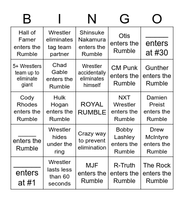 Royal Rumble 2024 Bingo Card