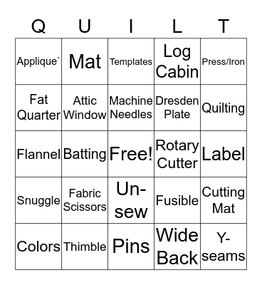 Quilting Bingo Card