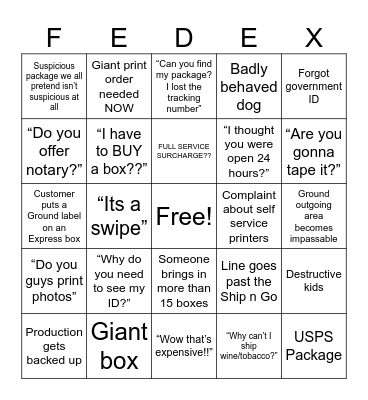 Fedex Office Bingo Card
