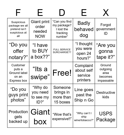 Fedex Office Bingo Card