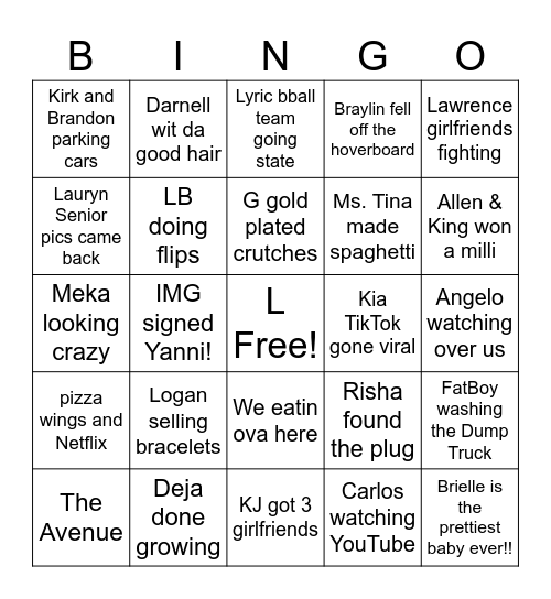 L Free Family Bingo Card