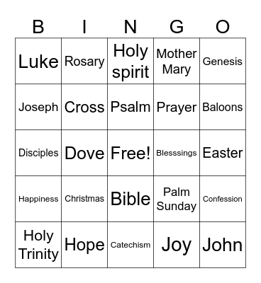 Kiara's Communion Bingo Card