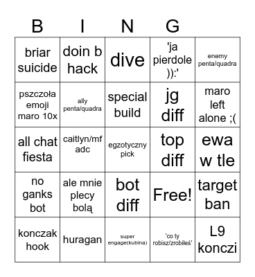 clash Bingo Card