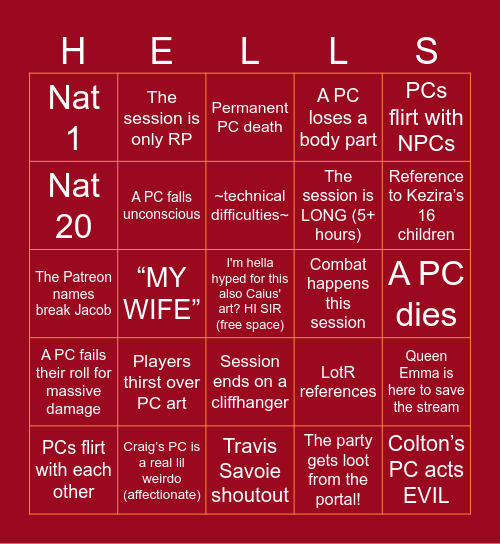 DESCEND - Session 1 Bingo Card