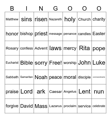 Catholic Schools Week Bingo Card