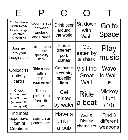 WDW SCAVENGER HUNT BINGO Card