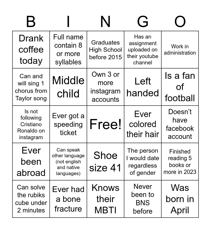 ECC HUMAN BINGO Card