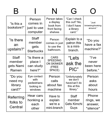 Charing Cross Bingo Card