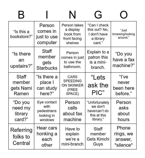 Charing Cross Bingo Card