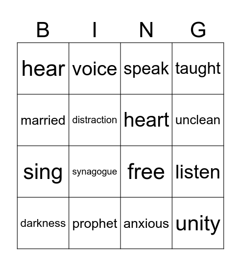 4th Sunday in Ordinary Time Year B Bingo Card
