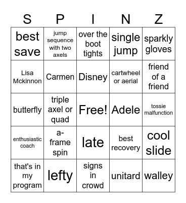 Figure Skating Bingo Card