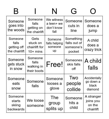 Ski Day Bingo Card