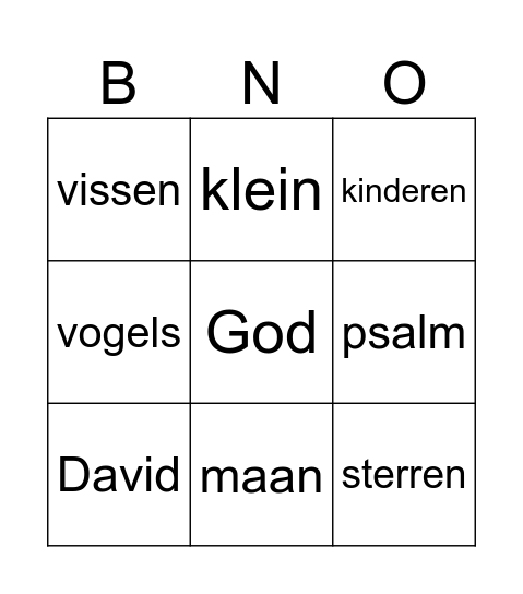 Psalm 8 Bingo Card