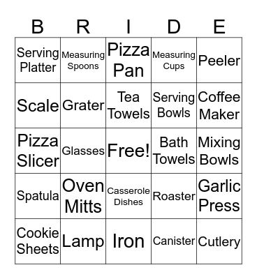 Kelly's Bridal Shower Bingo Card