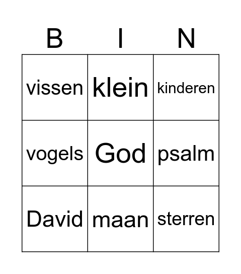 Psalm 8 Bingo Card