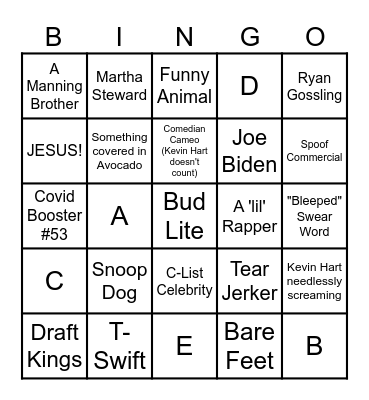 2024 Super Bowl Commercial BINGO! Bingo Card