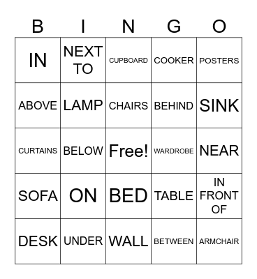 FURNITURE AND PLACES Bingo Card