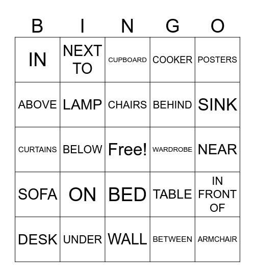 FURNITURE AND PLACES Bingo Card