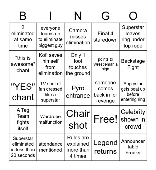 Royal Rumble 2023 BINGO Card