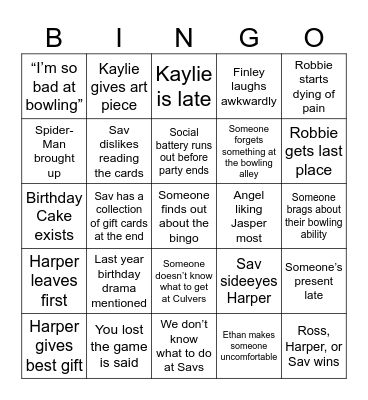 Savs Birthday Bingo Card