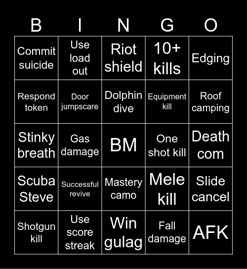 Warzone bingo card Bingo Card