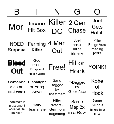 Monster's DBD Bingo Card Bingo Card