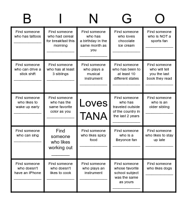 Find a Friend Bingo Card