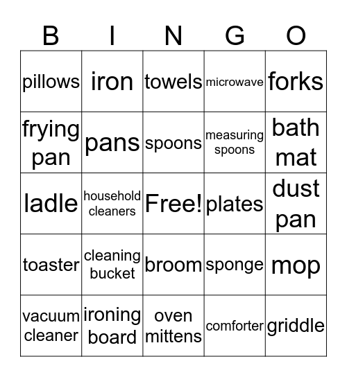 Household items Bingo Card