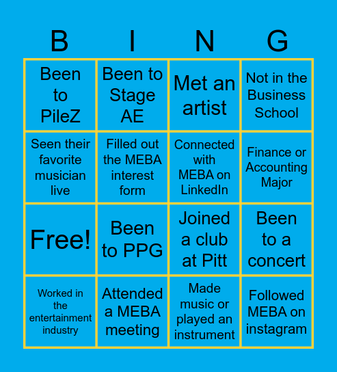 MEBA Bingo Card